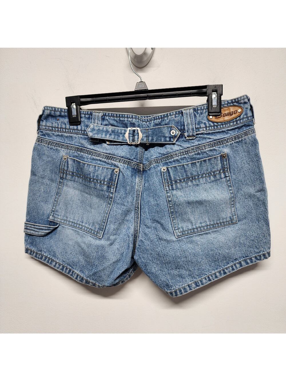 Bongo Womens Denim Shorts Size 11 Back Buckle Low Rise Patch Pocket Vintage Y2K
